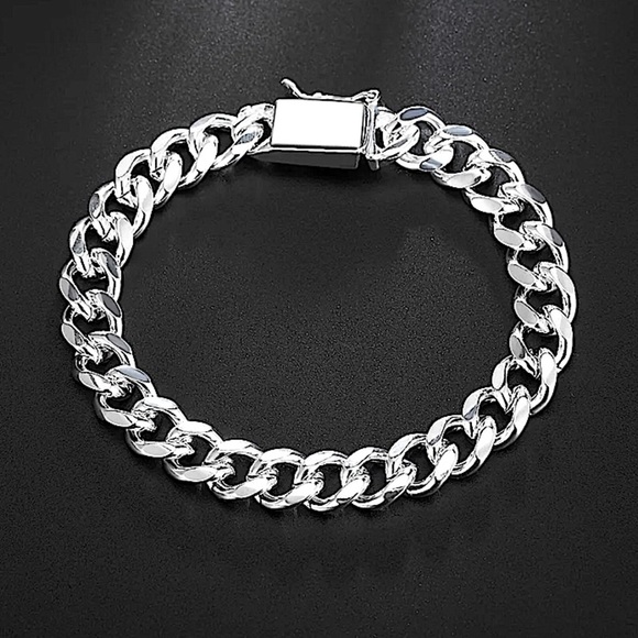 Cuban Chain Link Sterling Silver Unisex Bracelet - Picture 3 of 6